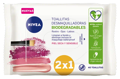 Toallitas Desmaquillantes Biodegradables Suaves 40 Unidades