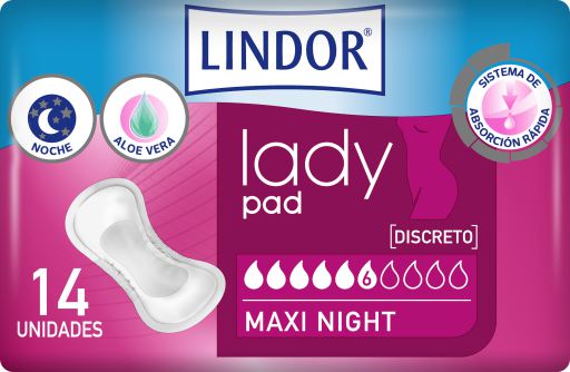 Lady pad compresas Maxi Night 6 Gotas 14 Unidades