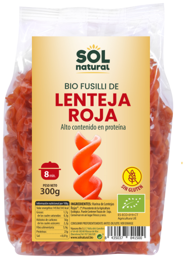 Fusilli de Lenteja Roja sin Gluten Bio 300 gr