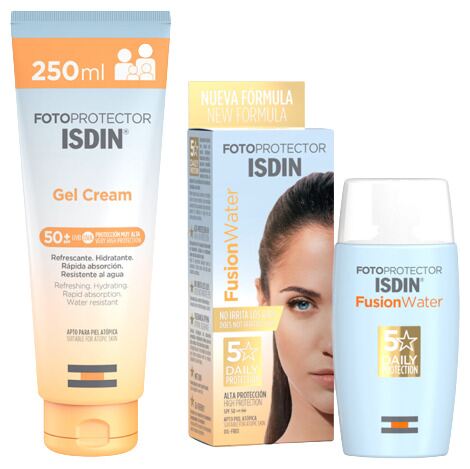 Fotoprotector Gel Crema SPF 50+ 250 ml + Fusion Water SPF 50 50 ml