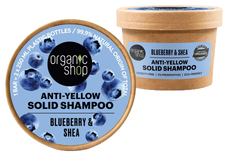 Champú Sólido Antiamarillo Arándano Azul y Karité 60 gr