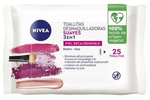 Toallitas Desmaquilladoras Suaves 3 en 1 25 Unidades