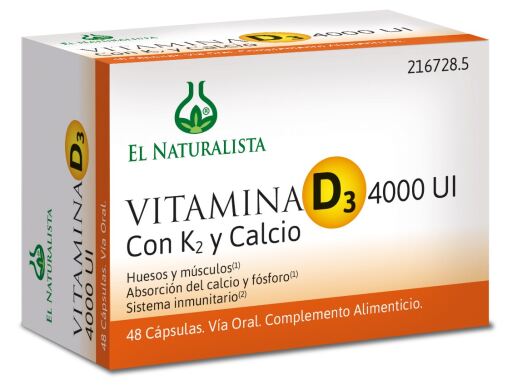 Vitamina D3 4000 Unidadesi K2 Calcio 48 Cápsulas